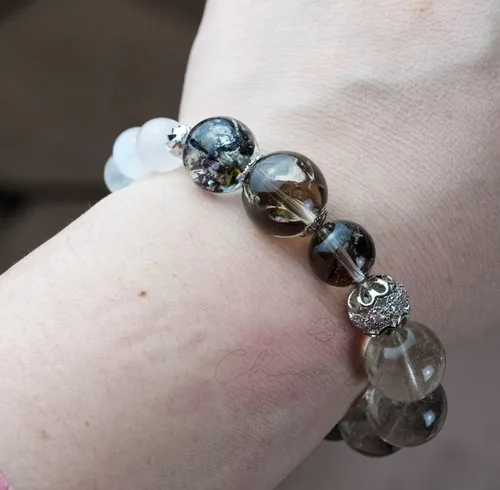 Miniatura 193 de Precious Gemstone Natural Crystal Healing Bracelet, Rutilated Quartz, Moonstone, Quartz Handmade Original Design Bracelet