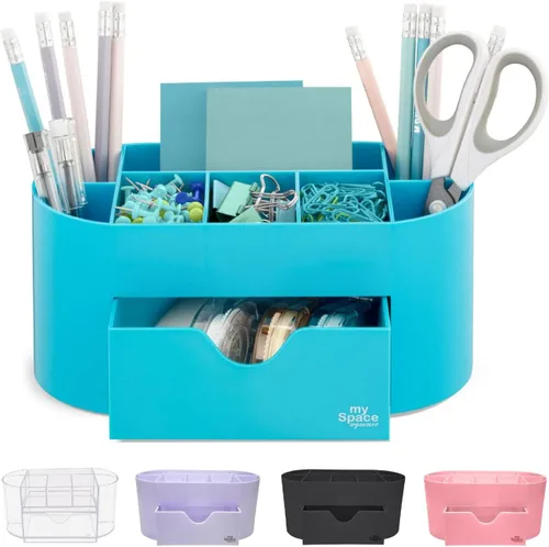 My Space Organizers Organizador de escritorio azul para suministros de oficina y accesorios de escritorio, soporte para bolígrafos, organización de