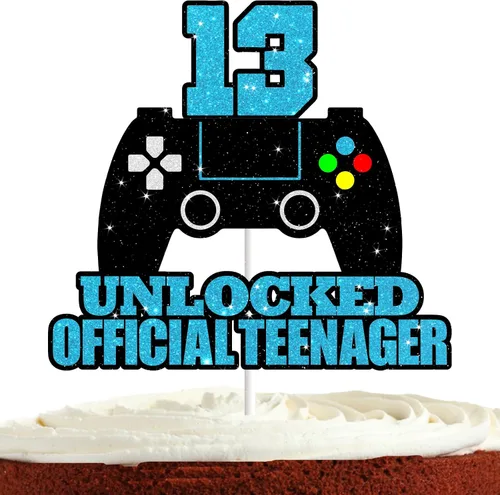 Miniatura 5 de Decoración de pastel de videojuegos para niños y niñas, feliz cumpleaños 13, suministros de fiesta temática nivel 13 desbloqueado, decoración