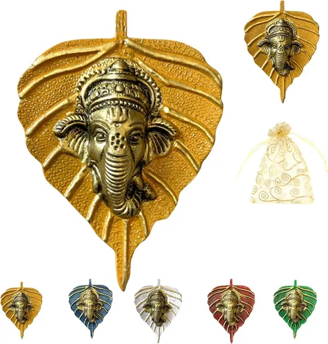 Miniatura 25 de LOVENSPIRE Ganesha de hoja de metal para colgar en la pared, decoración para el hogar, sala de estar, oficina, obra decorativa de arte indio