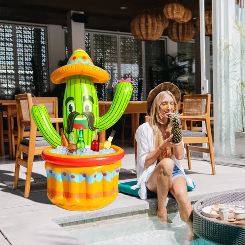 Miniatura 2 de PARENTSWELL Enfriador de bebidas de 47.5 pulgadas para fiestas, paquete de 2 cubos inflables de cactus para barbacoa, suministros de despedida