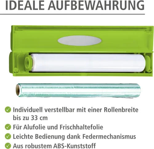 Miniatura 5 de WENKO Organización y almacenamiento de papel de aluminio recargable, dispensador de papel de aluminio y plástico con cortador deslizante
