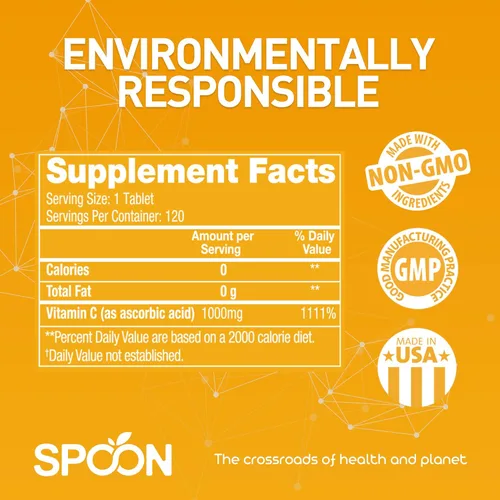 Miniatura 8 de Spoon Vitamina C 1000 mg – Apoyo antioxidante, suplemento de vitamina C inmune para adultos – Apoya la función de glóbulos blancos, producción