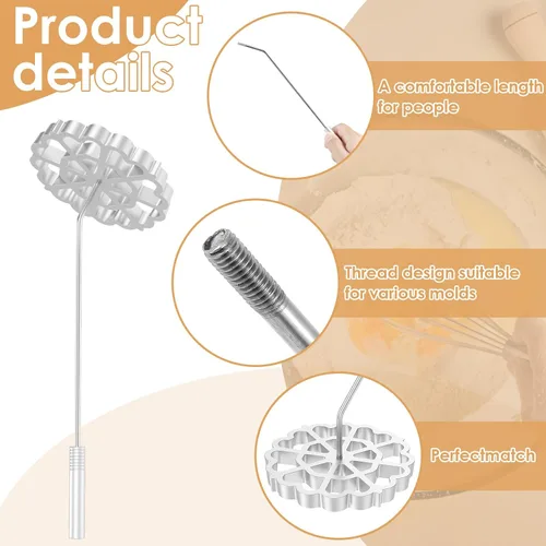 Miniatura 3 de Moldes para bunuelos con mango, rosetón de hierro, herramienta para galletas de 4.7 in, molde desmontable para hacer galletas, molde reutilizable