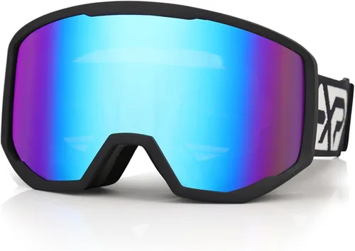 EXP VISION Gafas de esquí/snowboard para hombres y mujeres, gafas de nieve OTG antiniebla con protección UV Marco negro azul