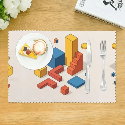 Miniatura 3 de Juego de 4 manteles individuales rectangulares, resistentes al calor 3D isométricos impresos para cocina y comedor