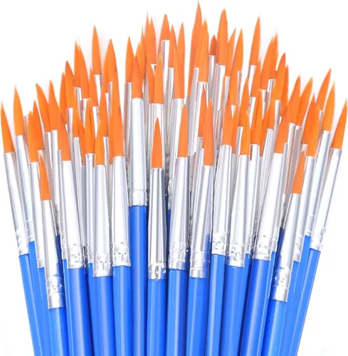 Miniatura 8 de anezus - Juego de 50 pinceles de pintura de punta plana con pinceles redondos de pintura acrílica, pinceles para manualidades, para aula, acuarela