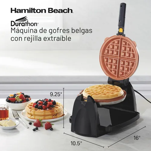Miniatura 10 de Hamilton Beach 26031 Waflera belga con placas antiadherentes extraíbles libres de PFAS y recubrimiento Durathon, volteo fácil, rejillas de cerámica