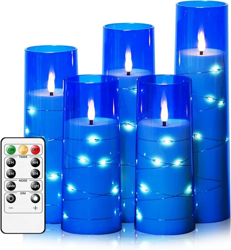 Miniatura 16 de kakoya Velas LED sin llama con temporizador de 5 piezas, velas parpadeantes sin llama para ambiente romántico y decoración del hogar, carcasa dorado