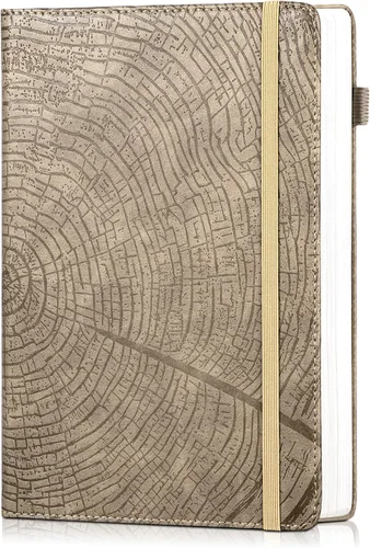 Miniatura 8 de Diario forrado con líneas de CAGIE para hombres y mujeres, diario encuadernado en cuero con anillos de crecimiento de árboles, cuaderno de 256