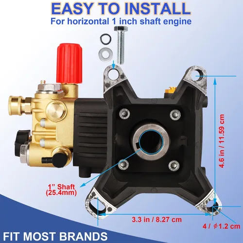 Miniatura 4 de Biswing Bomba para Lavadora a Presión, Eje de 1" Horizontal Émbolo Triple, 4400 PSI Máximo, 4 GPM, Bomba de Transmisión Directa con Descargador