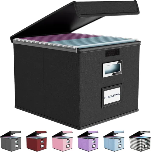 Miniatura 46 de Cajas Organizadoras Decorativas para Archivos con Tapas, Cajas de Archivo Colgantes de Lino, Sistema de Archivado Decorativo para el Hogar/Oficina