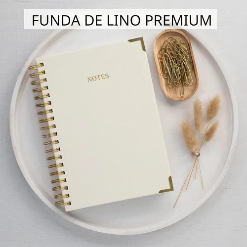 Miniatura 5 de Cuaderno en Espiral Grueso con Portada de Lino Moderno para Mujeres en Formato B5 - Cuaderno de Notas Rayado para la Universidad con 300 Páginas