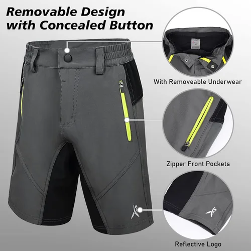 Miniatura 2 de Pantalones cortos de ciclismo acolchados con acolchado para niños y adolescentes, pantalones cortos de ciclismo de montaña, bolsillos con cremallera