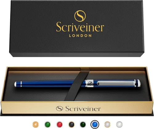 Scriveiner – Bolígrafo roller azul medianoche, con lacado azul y acabado cromado, repuesto de tinta Schmidt, para hombres y mujeres, para 13. Azul