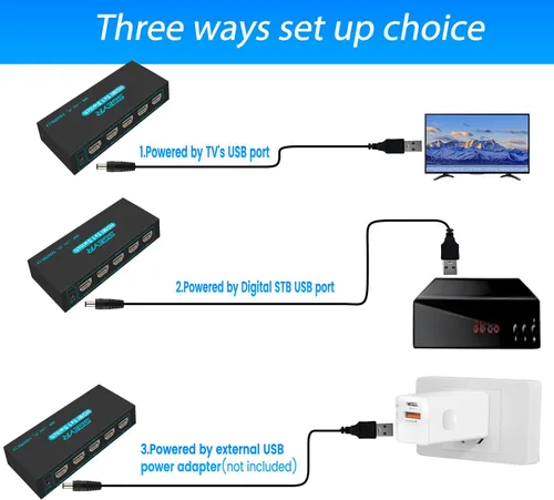 Miniatura 6 de Conmutador HDMI SGEYR 5x1, conmutador HDMI 5 en 1, selector HDMI de 5 puertos, caja con control remoto IR, HDMI 1.4, HDCP 1.4, compatible