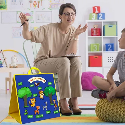 Miniatura 6 de Tablero de franela de fieltro plegable para niños, libro silencioso para niños, tablero de fieltro independiente para niños pequeños preescolares