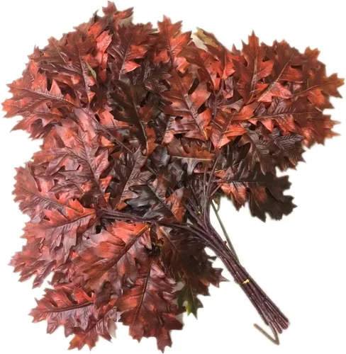 Miniatura 7 de 6 tallos de hojas de roble artificiales, ramas de árbol de roble sintético, plantas verdes para decoración floral de pared verde (amarillo) 29.5 in