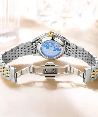 Miniatura 7 de OLEVS Relojes automáticos para mujer, mecánicos, cuerda automática, vestido de lujo, esfera de diamante, correa de acero inoxidable, impermeable