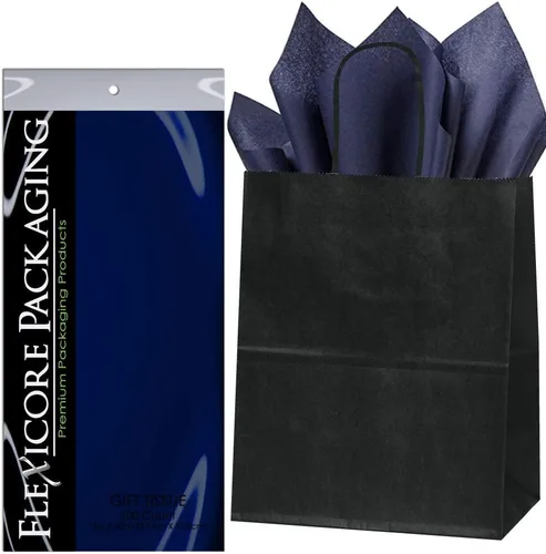 Miniatura 20 de Flexicore Packaging® Bolsas de regalo de papel kraft negro de 8 x 4.75 x 10.25 pulgadas + papel de seda de regalo (azul rey, 5 bolsas)