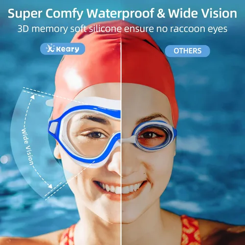 Miniatura 3 de Keary Paquete de 2 gafas de natación para adultos y jóvenes con junta de silicona suave, protección UV antivaho sin fugas, gafas de visión clara