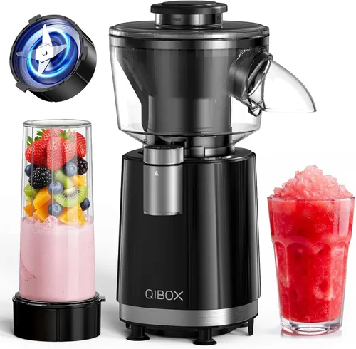 QIBOX Máquina de Conos de Nieve y Licuadora de Batidos 2 en 1, Potente Máquina de Hielo Raspado de 700W, Máquina de Granizados, Preparador de Negro