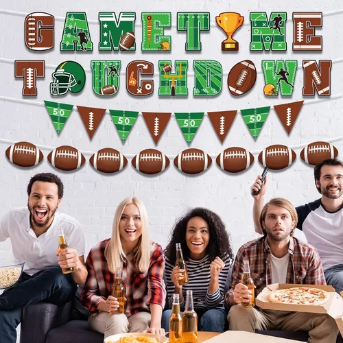 Miniatura 6 de Decoraciones de remolinos colgantes de fútbol americano, suministros de pancarta de cumpleaños que incluyen banderines de tiempo de juego, espirales