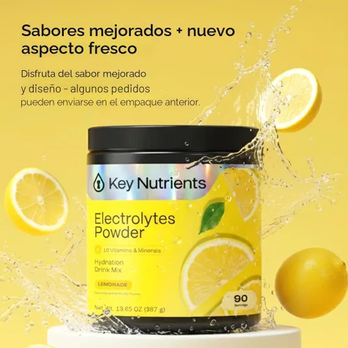 Miniatura 2 de KEY NUTRIENTS Electrolitos multivitamínicos en polvo sin azúcar - Polvo refrescante de electrolitos de limonada - Suplemento de sodio y energía