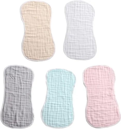 5pcs Cotton Burp Cloths Soft Absorbent Burping Rags for Newborns Quick-Dry Muslin Washcloths in White Yellow Pink Gray Green Essential Care