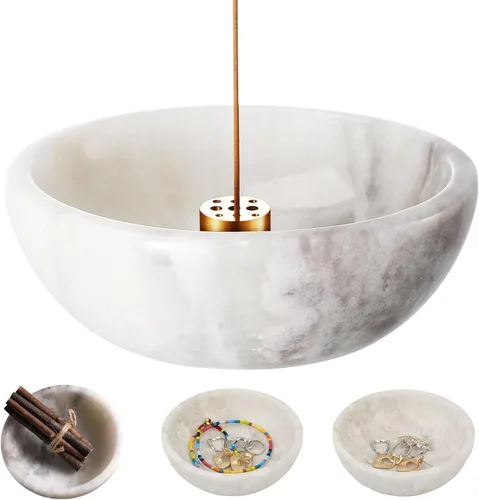 Miniatura 21 de Koville Porta Incienso de Mármol Natural Turco, Porta Inciensos para Varillas, Quemador de Inciensos Robusto con Recolector de Cenizas, Ideal