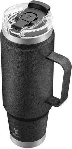 Miniatura 33 de Meoky - Vaso de 32 onzas con asa, taza de viaje de acero inoxidable con pajilla y tapa 2 en 1, taza de café con aislamiento al vacío, 100% a prueba