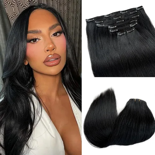 Miniatura 10 de Extensiones de cabello rubio ceniza con reflejos, extensiones de cabello humano real con clip, de 12 pulgadas, 2.47 onzas, doble trama, invisible