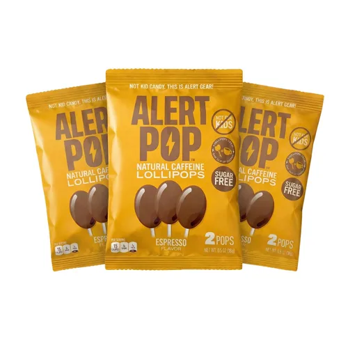 Miniatura 14 de Alertpop - Paletas de cafeína natural, caramelo sin azúcar de frambuesa azul con cafeína natural, sin derretimiento, sin derrames, para llevar, sin