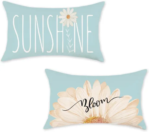 Miniatura 9 de ONWAY Juego de 2 fundas de almohada lumbar de primavera y verano de 16 x 16 pulgadas, fundas de almohada decorativas de margaritas de color amarillo
