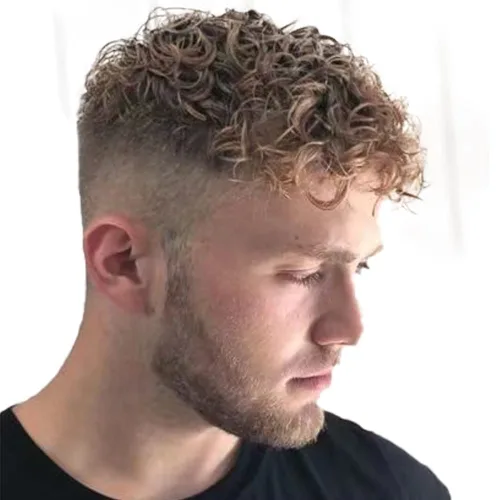 Miniatura 13 de Rizado Hombres Toupee - Sistemas de reemplazo de cabello humano para hombres, postizo de 0.787 in, rizado con bucle en V, pelucas de poliuretano