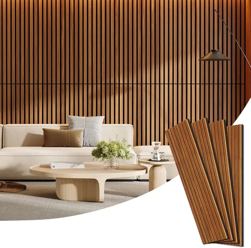Paquete de 4 paneles de madera para pared, 47.24 x 12.79 pulgadas, paneles de pared de listones de madera acústica para decoración de interiores y