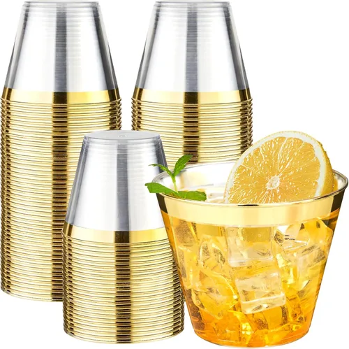 Miniatura 19 de RACETOP 9 oz 100 Pack Gold Glitter Plastic Cups, Disposable Gold Glitter Clear Plastic Cups for Parties, Gatherings, Weddings, and Festival Events