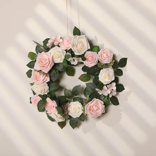 Miniatura 4 de Senseya Guirnalda de flores de rosas artificiales de 5 pies, vid floral falsa rosa rubor con hojas de rosa, guirnalda de flores rústicas para telón
