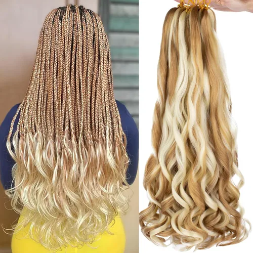 Miniatura 19 de COOKOO 9 paquetes de cabello rizado francés trenzado de 18 pulgadas, suave y flexible, cabello trenzado de alta calidad, rizos franceses, extensión