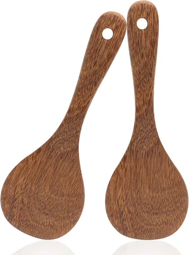 Miniatura 8 de 2 palas de arroz de madera, cucharas de arroz antiadherentes, cuchara de servir, cucharas de cocina, utensilios de cocina, 7.09 pulgadas