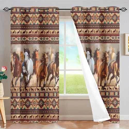 Miniatura 10 de Dreaweet African Tribal Blackout Curtains 63 Inch Long 2 Panels Set Bohemian Ethnic Geometric Grommet Top Thermal Insulated Curtains for Living Room