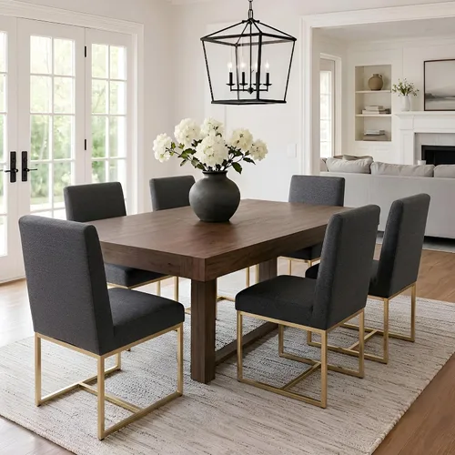 Miniatura 10 de VESCASA Sillas de comedor tapizadas de piel sintética con marco de metal negro, silla de cocina acolchada moderna de mediados de siglo