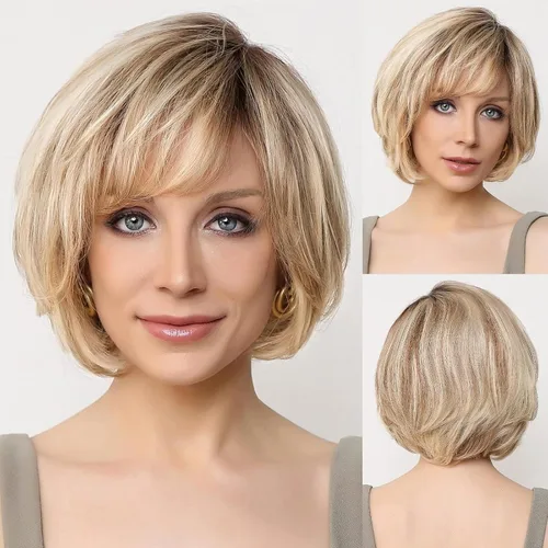 Miniatura 10 de EMMOR Peluca de encaje frontal atada a mano, pelucas de cabello 100% humano para mujer, peluca natural en capas, estilo ondulado diferente