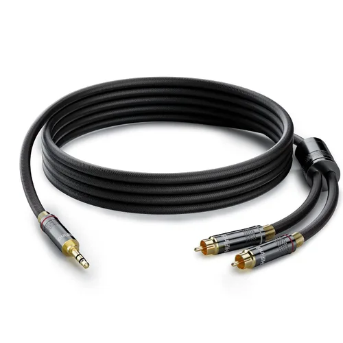 HiFind Cable de audio estéreo RCA de 0.138 in a 2 de 4 pies (sonido real de alta fidelidad, chapado en plata, cobre y resorte trenzado SR), cable