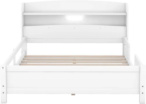 Miniatura 8 de Harper & Bright Designs Base de cama matrimonial con cabecera de almacenamiento y luz LED integrada, cama de plataforma de tamaño matrimonial