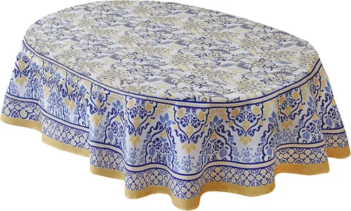 Miniatura 13 de Home Bargains Plus Mantel rectangular de tela, 60 x 102 pulgadas, estampado floral amarillo y azul, para interiores y exteriores, resistente a