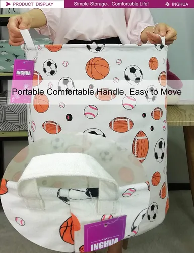 Miniatura 4 de Cesta de lavandería grande de tela de lona ligera, cesta de almacenamiento para juguetes, ropa sucia plegable, impermeable, para dormitorios