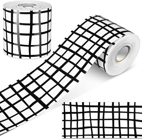 Miniatura 15 de Zonon Bordes para Tablero de Anuncios de 65 Pies Lunares Negros y Blancos a Rayas Cuadriculados Bordes Decorativos Rectos Festoneados Ondulados