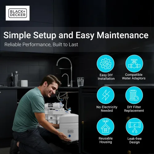 Miniatura 4 de BLACK+DECKER RO 75 Filtro de agua debajo del fregadero, sistema de filtración alcalino de 6 etapas, sistema de filtro de agua RO de remineralización