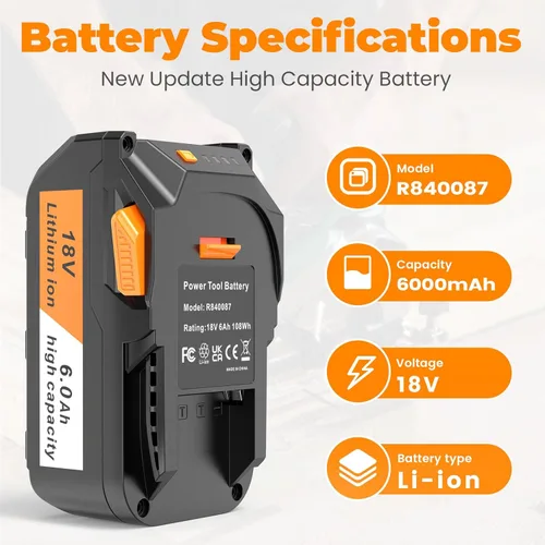 Miniatura 2 de ARyee Batería de repuesto de 18 V 6000 mAh compatible con taladro RIDGID de 18 V R840087 R840083 R840086 R840085 R840084 Batería de iones de litio